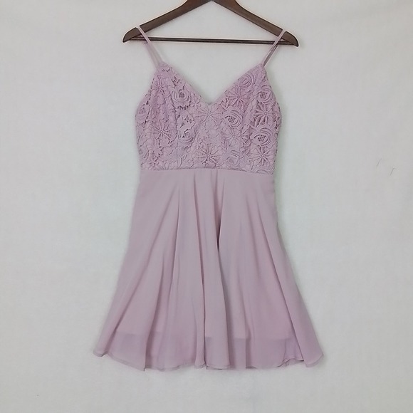 Lulus Mini Dress Pink Sz M Lace Sleeveless Straps Chiffon‎ Prom Special Occasion - Picture 3 of 16